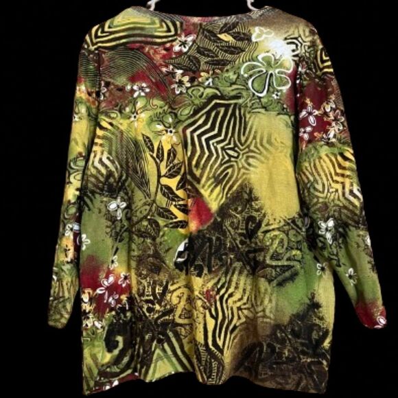 Chico’s Women’s Green Multi Floral/Garden Themed Print 3/4 Sleeve Shirt Sz-XL - Picture 4 of 4